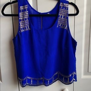 Royal Blue Tank Top with Gold Design
